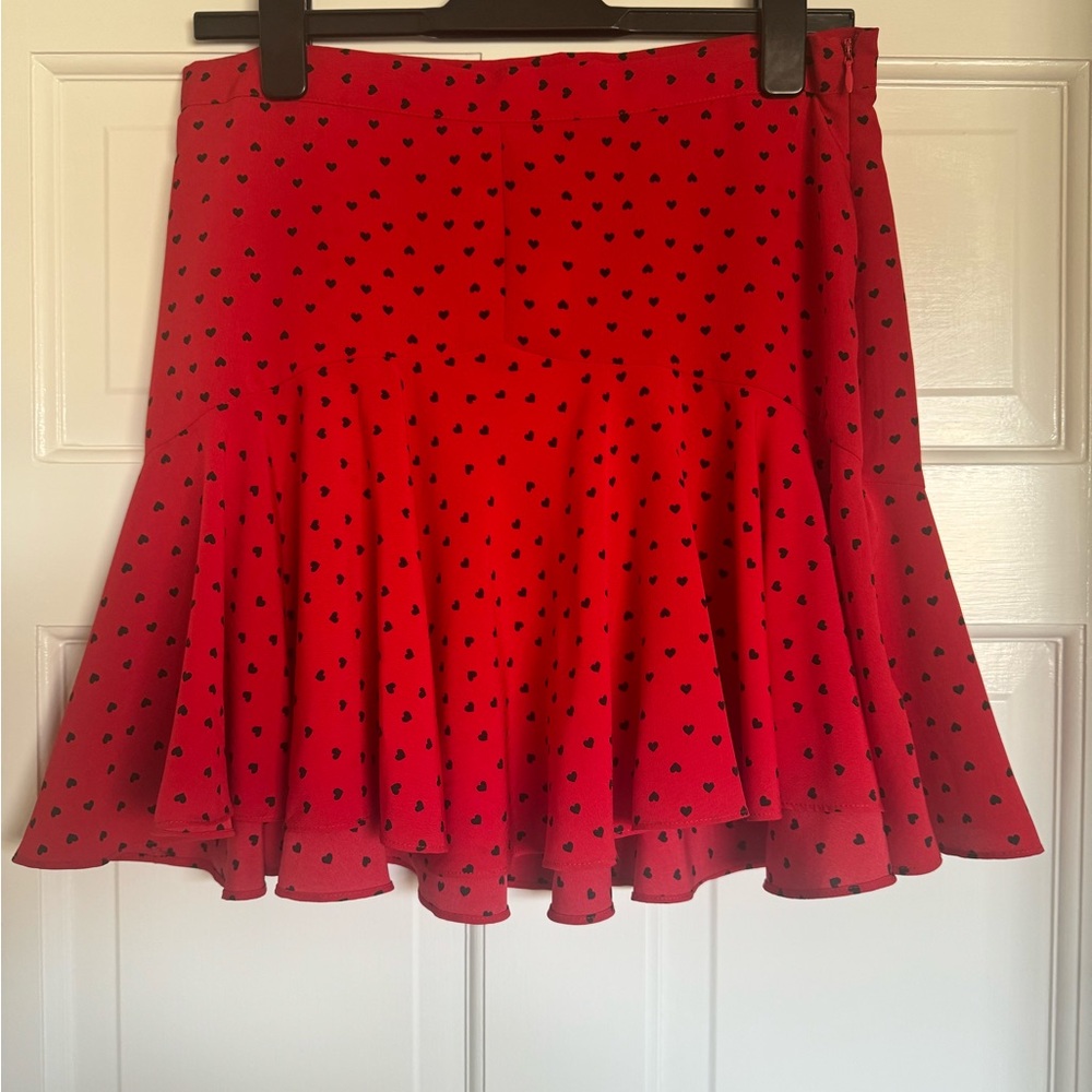 NWT Topshop Red Flounce Skirt with Mini Hearts Size 8